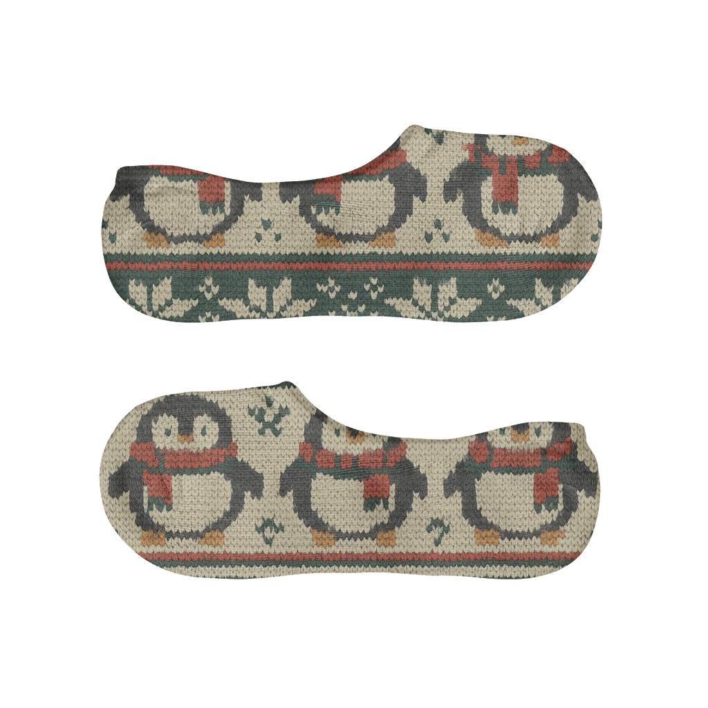 Nordic Knit Penguin Bands designer printed no-show socks