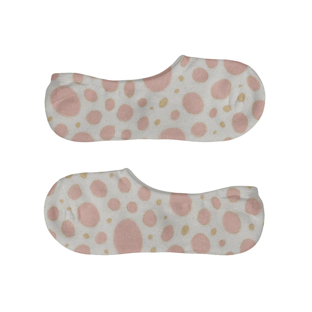 Blush Pink Leopard Scatter On White Background designer printed no-show socks