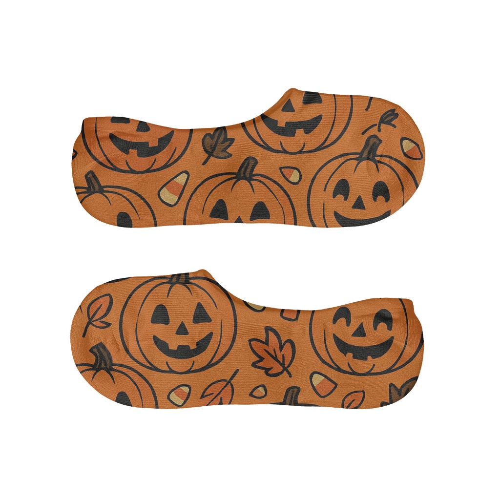 Jack O Lantern Cluster Pattern On Orange Background breathable no-show socks