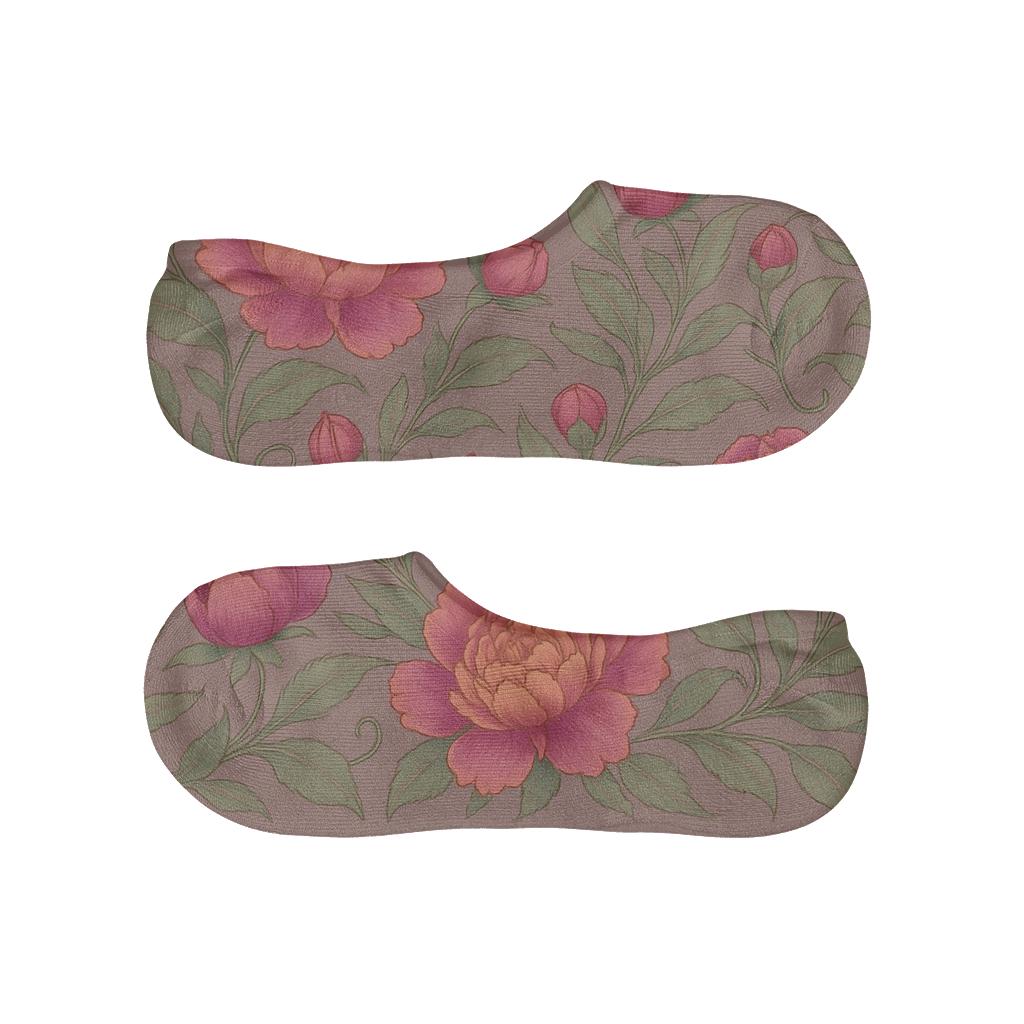 Peony Wave Border On Colored Background anti-slip no-show socks
