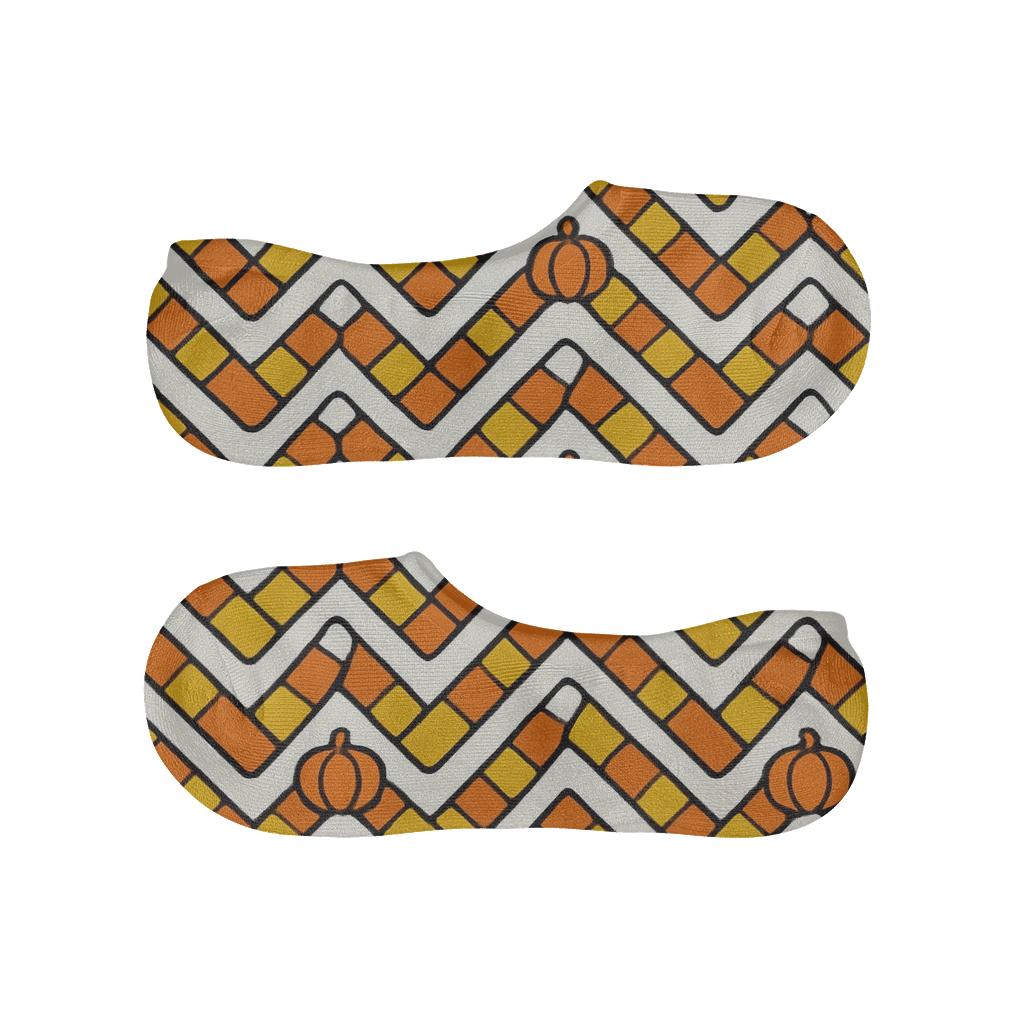 Candy Corn Chevron With Pumpkin Accents On White Background trendy no-show sock styles