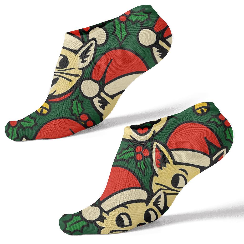 Santa Hat Tiled Cats unique graphic ankle socks