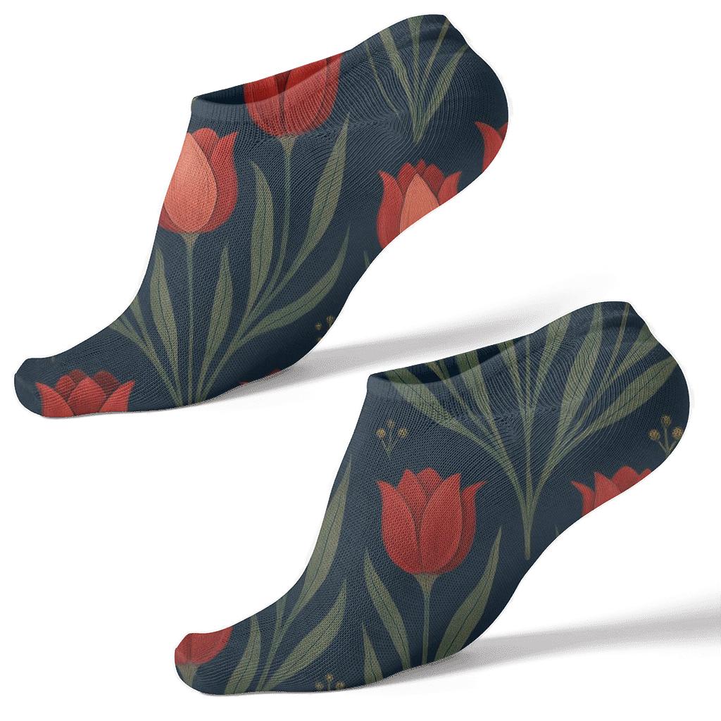 Tulip Mirrored Pair On Navy Blue Background comfortable cotton ankle socks