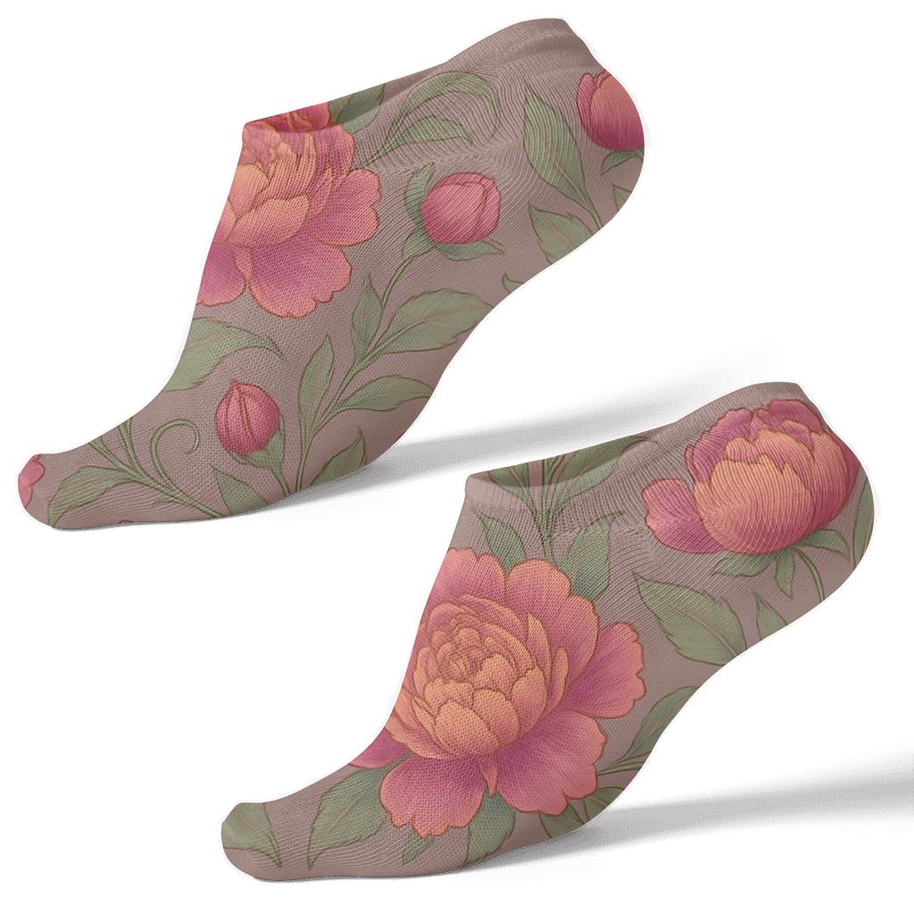 Peony Wave Border On Colored Background soft everyday ankle socks