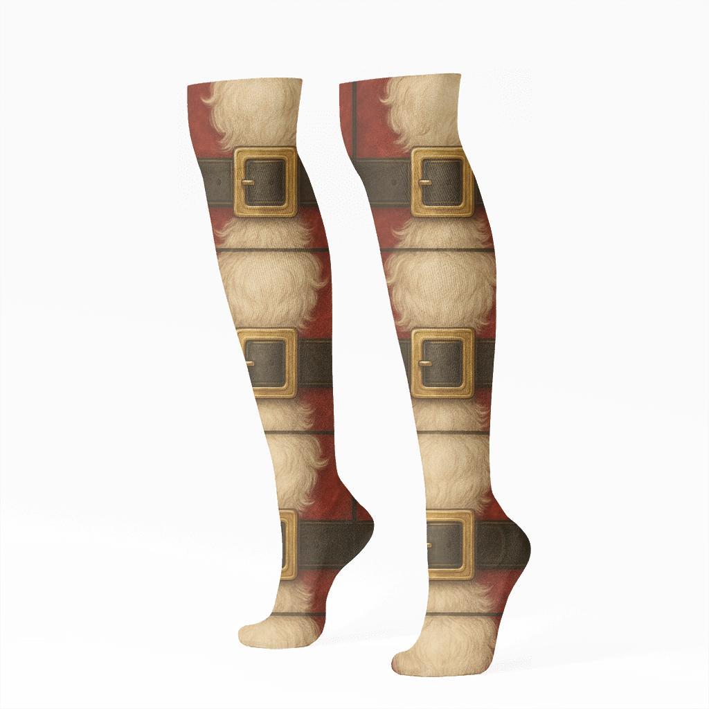 Santa Belt Buckle Grid soft everyday knee-high socks