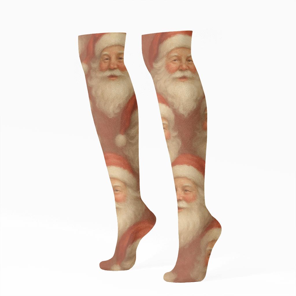 Cozy Santa Face Pattern stylish athletic knee-high socks