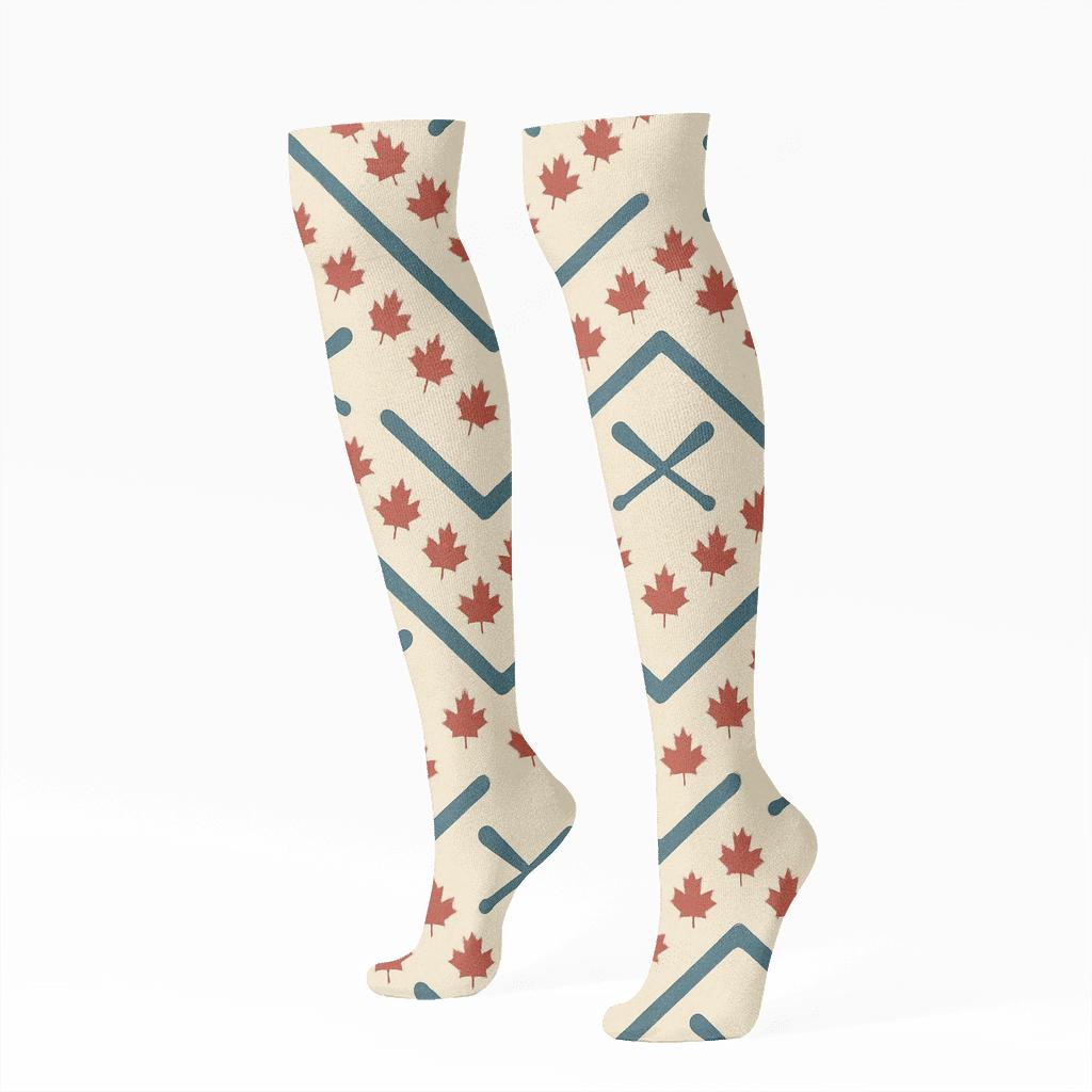 Maple Leaf Chevron With Blue Jays Accent unique graphic knee-high socks