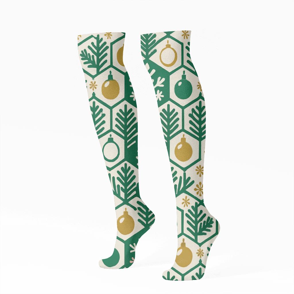 Evergreen Ornament Tessellation comfortable cotton knee-high socks