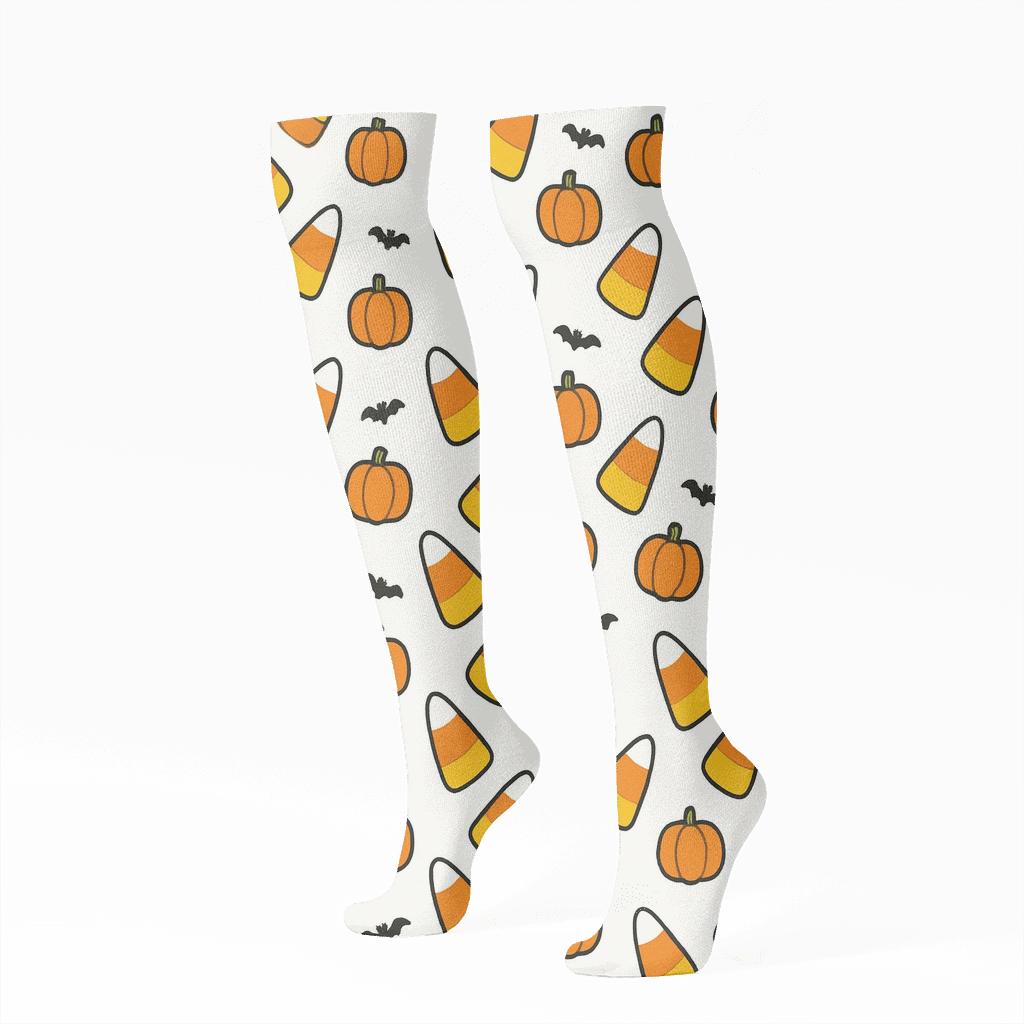 Candy Corn Chevron On White Background custom knee-high socks