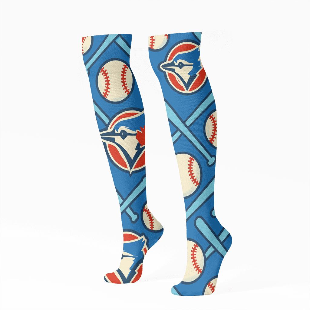 Bat Scatter With Blue Jays Pattern designer print knee-high socks