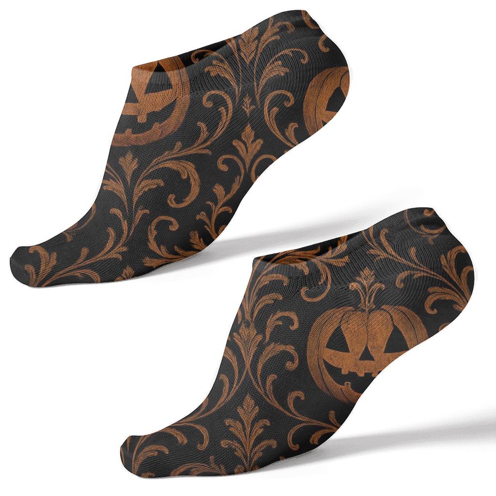 Jack O Lantern Damask On Black Background stylish athletic ankle socks