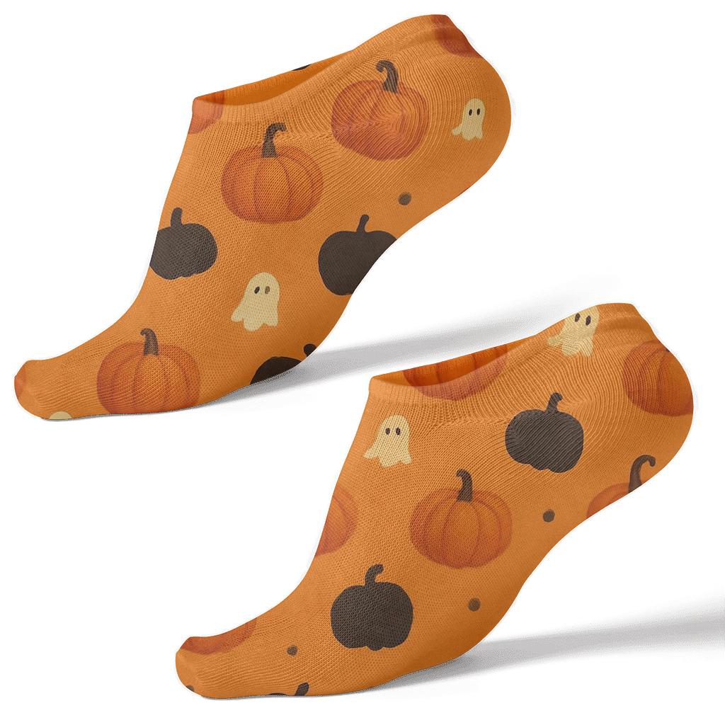 Pumpkin Patch Scattered Field On Orange Background personalized ankle socks