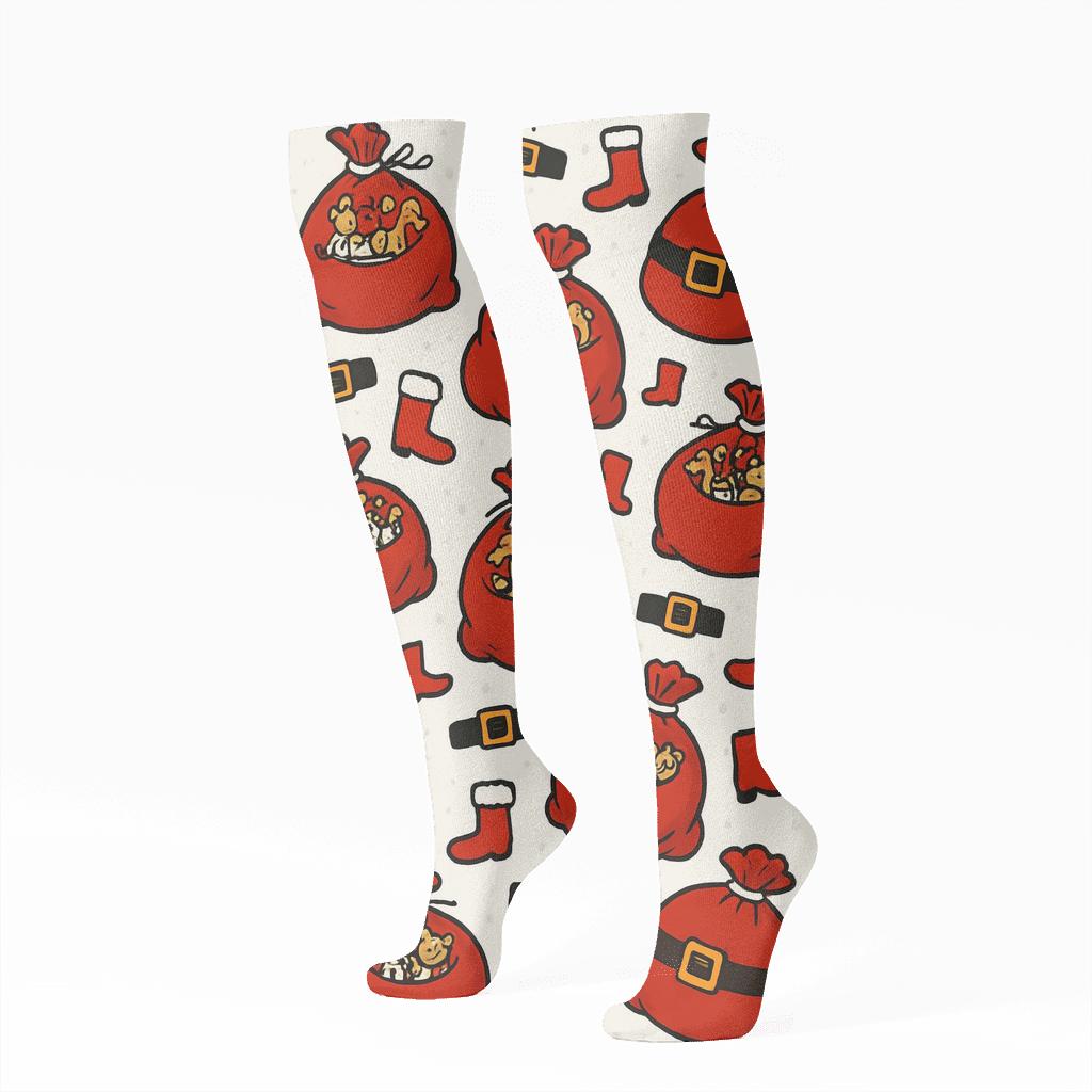 Santa Sack Scatter Pattern unique graphic knee-high socks