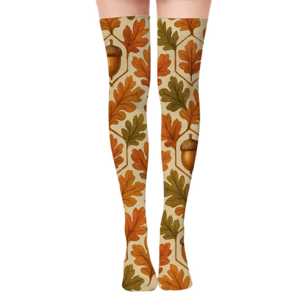Golden Oak Tessellation On Cream Background stylish fashion over-the-knee socks