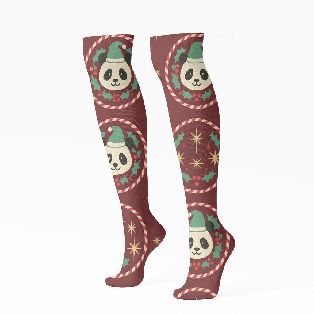 Panda Gift Wrap Medallion unique graphic knee-high socks