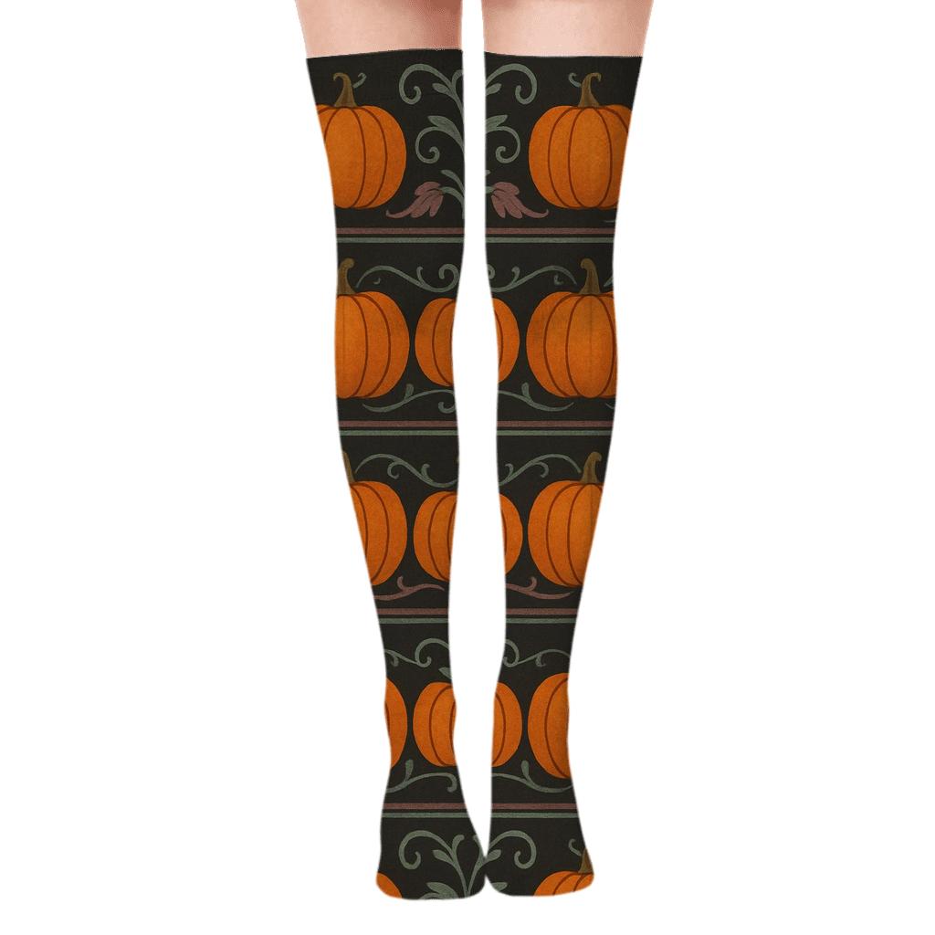 Pumpkin Patch Mirror Band On Dark Field premium cozy over-the-knee socks