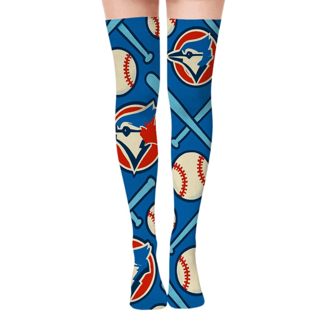 Bat Scatter With Blue Jays Pattern custom over-the-knee socks