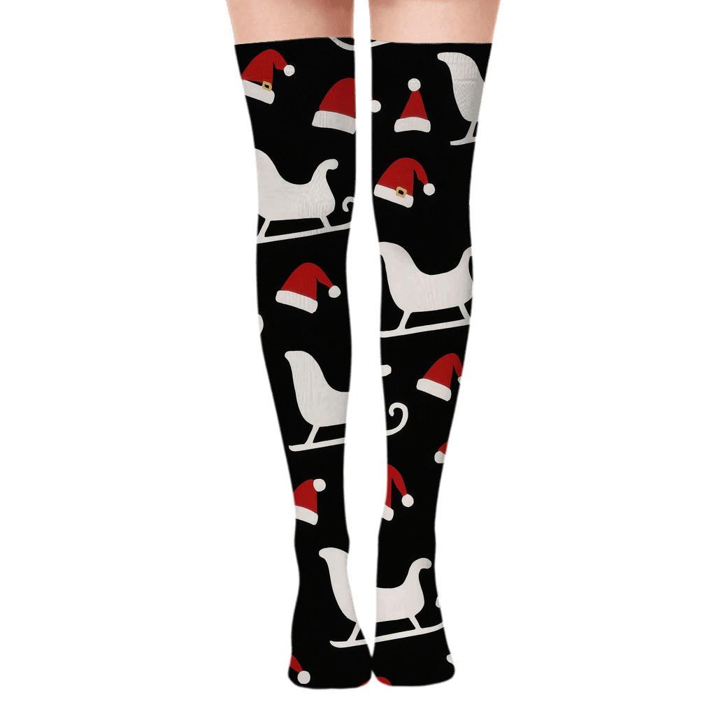 Sleigh Silhouette Santa Pattern custom over-the-knee socks