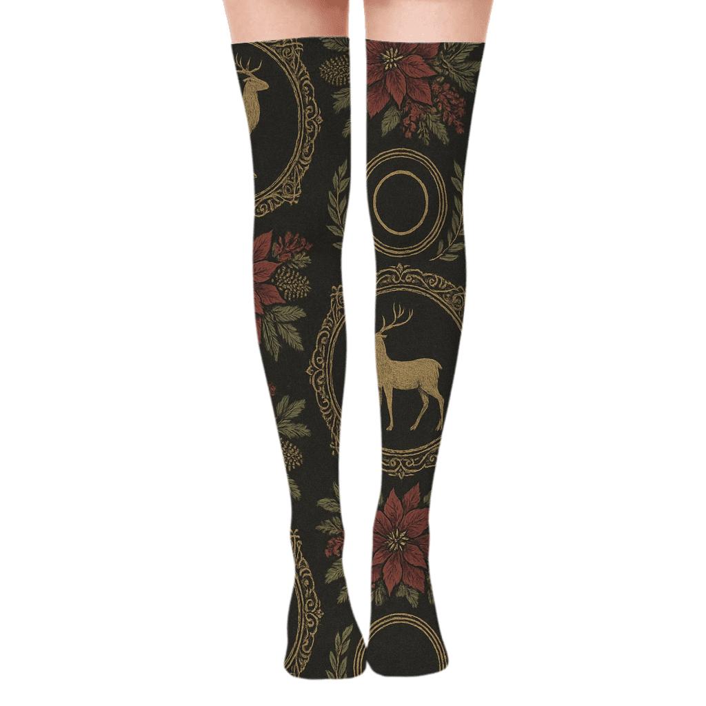 Gilded Reindeer Medallion stylish fashion over-the-knee socks