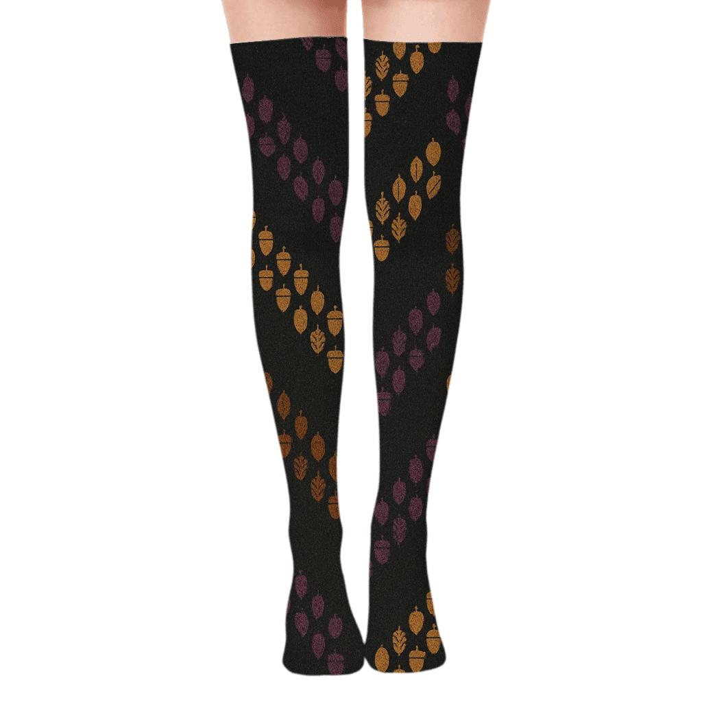 Acorn Chevron Scatter On Charcoal trendy patterned over-the-knee socks