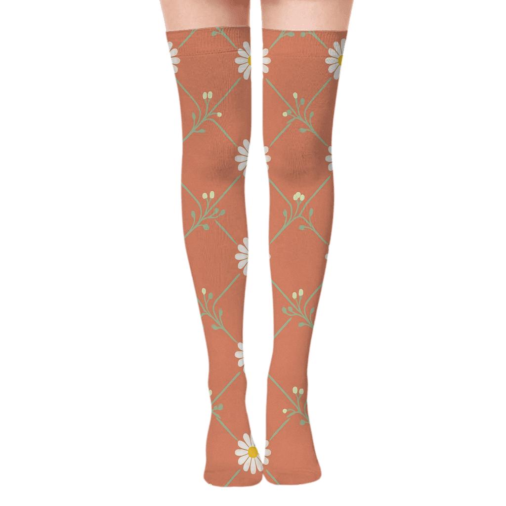 Daisy Lattice On Colored Background trendy patterned over-the-knee socks