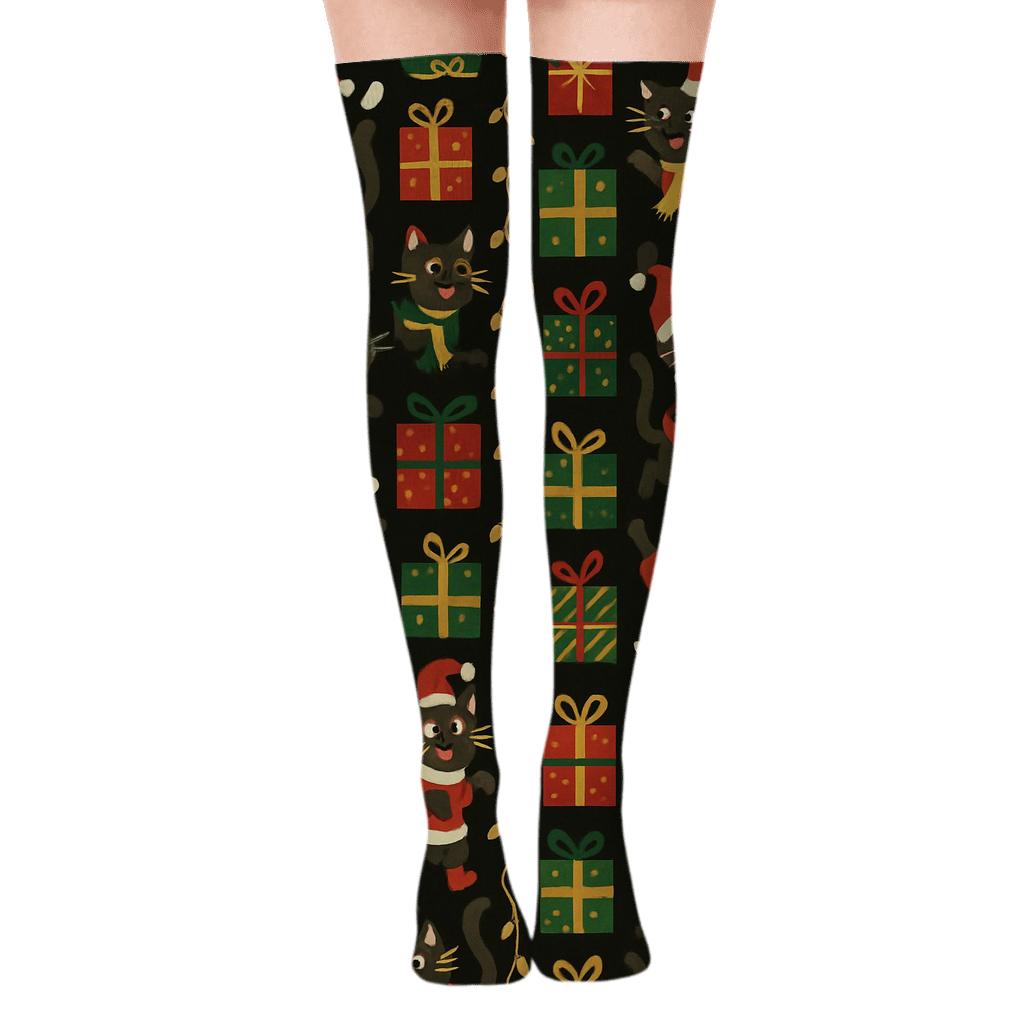 Cat Carol Column Repeat premium cozy over-the-knee socks