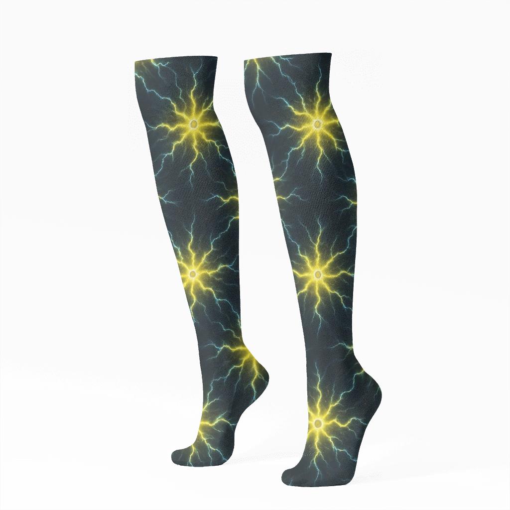 Radial Bolt Burst Tessellation stylish athletic knee-high socks