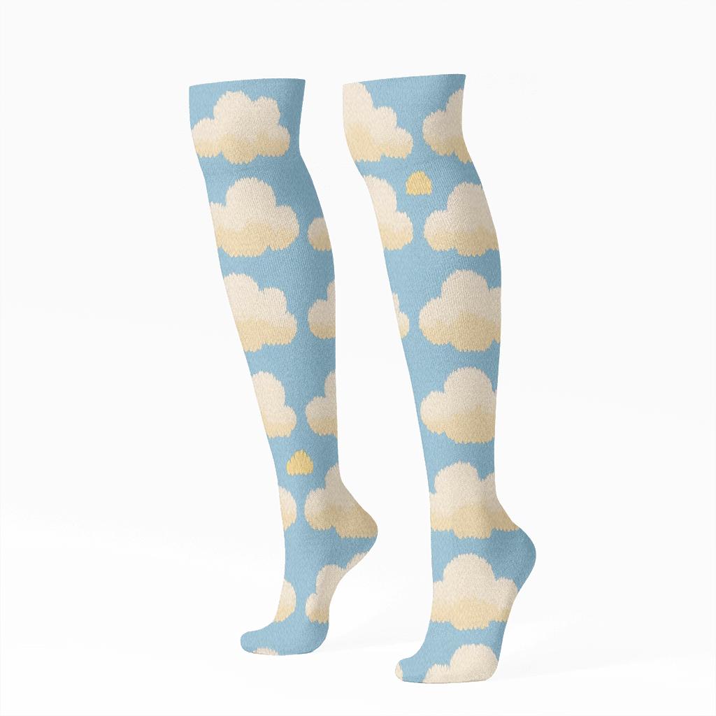 Cumulus Grid On Sky Blue Background stylish athletic knee-high socks