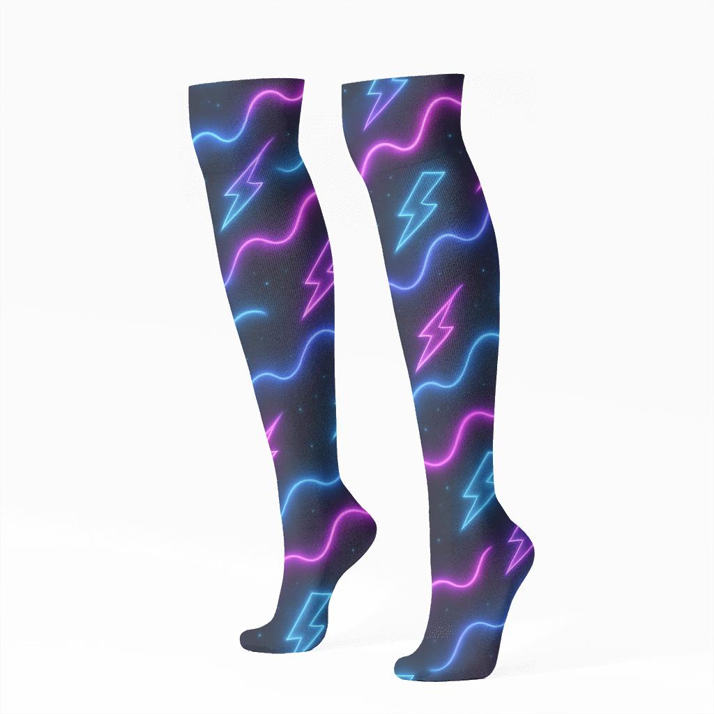 Neon Arc Wave Chevron designer print knee-high socks