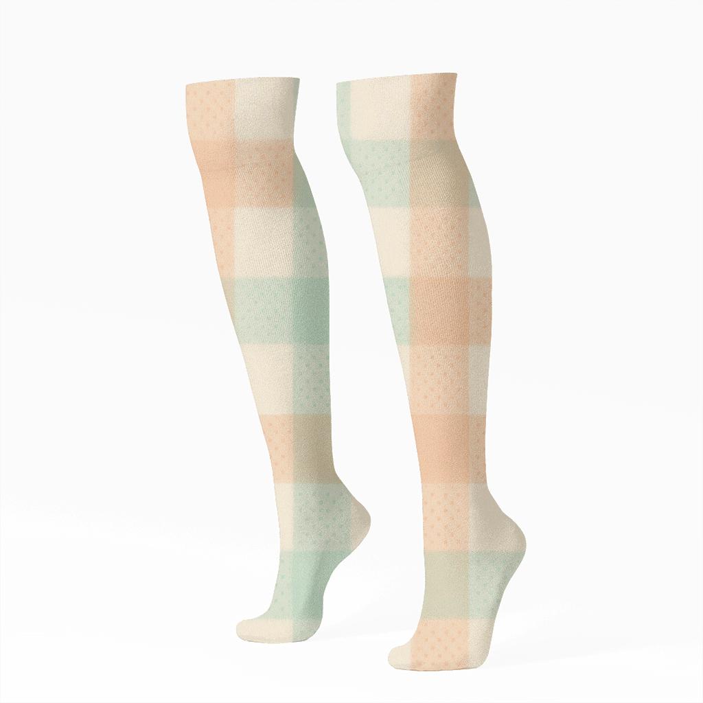 Pastel Gingham Micro Dot Collage stylish athletic knee-high socks
