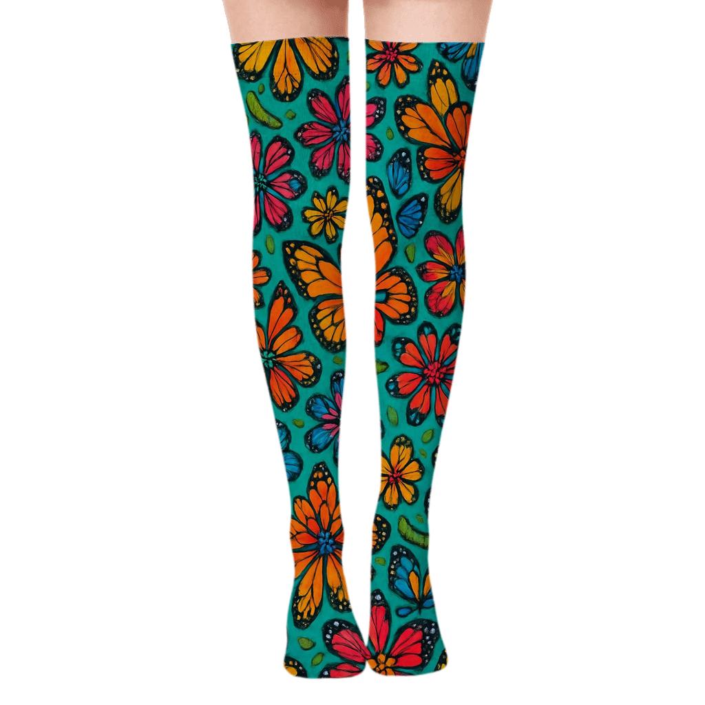 Wing Mosaic Meadow personalized over-the-knee socks