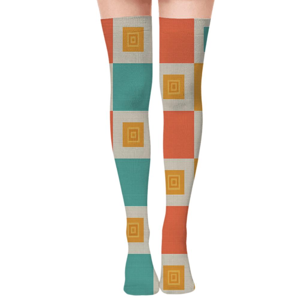 Bold Multi Color Progressive Block designer print over-the-knee socks