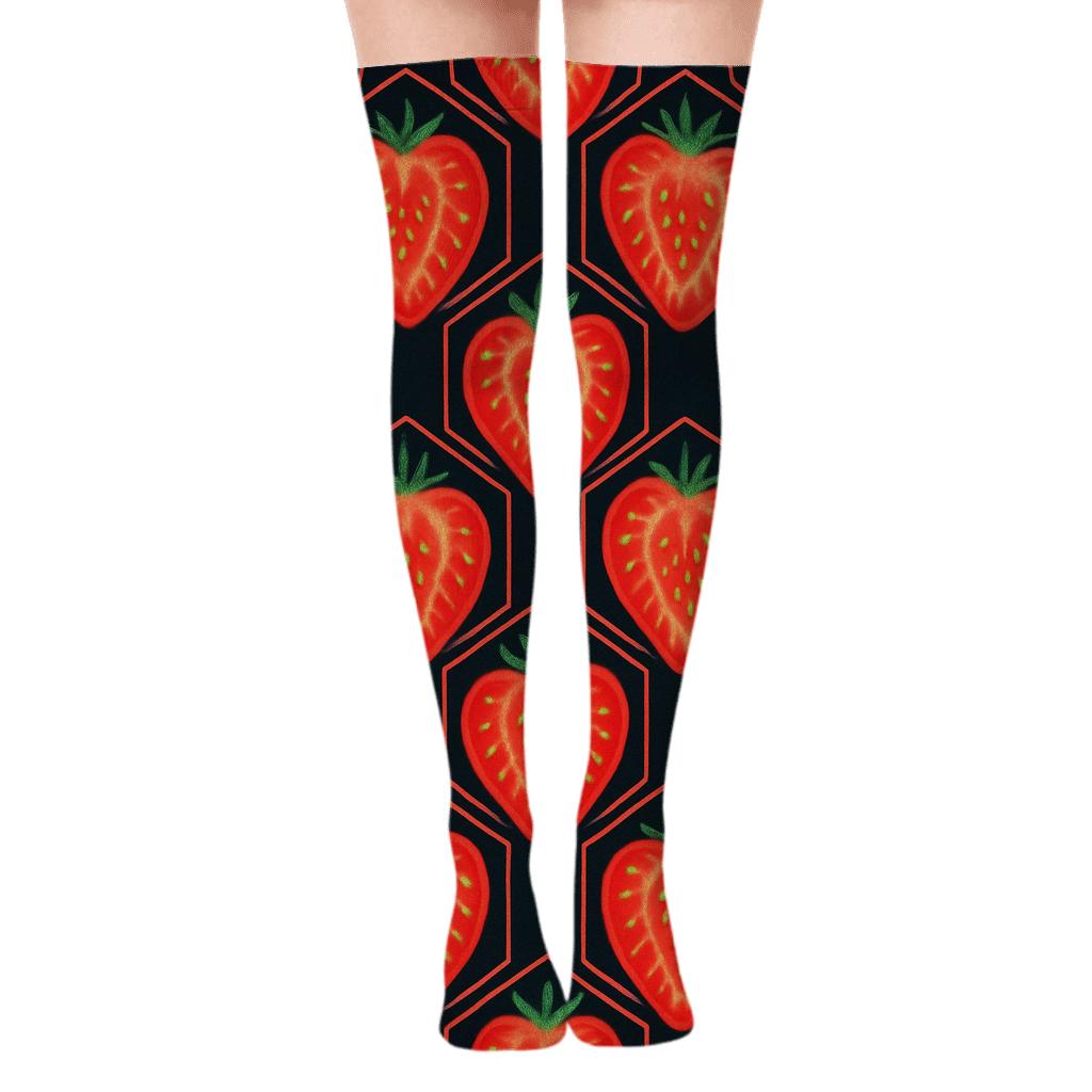 Glowing Strawberry Half Tessellation On Charcoal custom over-the-knee socks