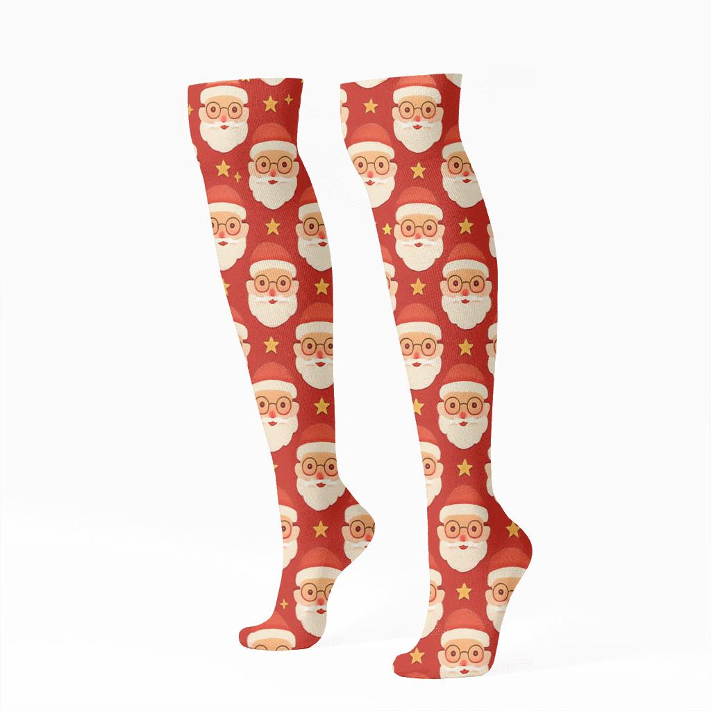Santa Face Micro Pattern Christmas stylish athletic knee-high socks