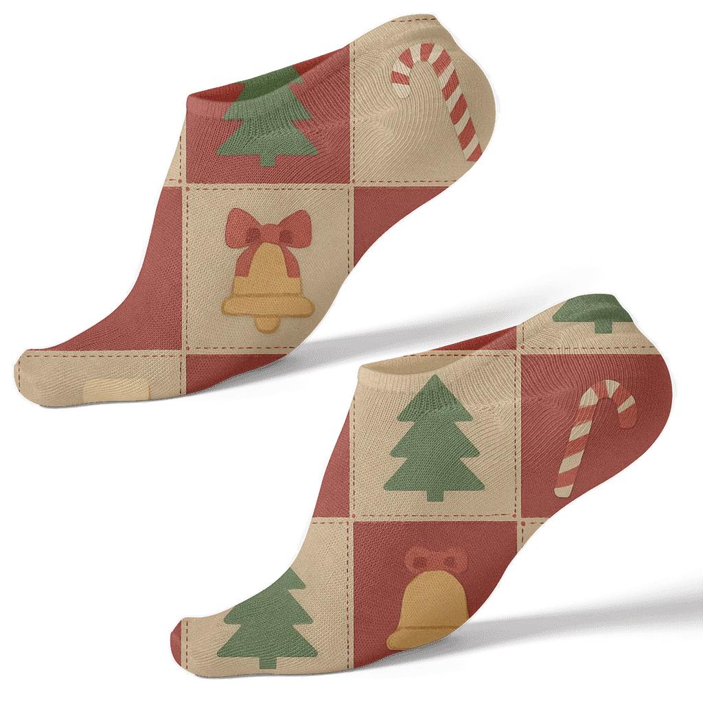 Holiday Stocking Patchwork Grid premium sports ankle socks