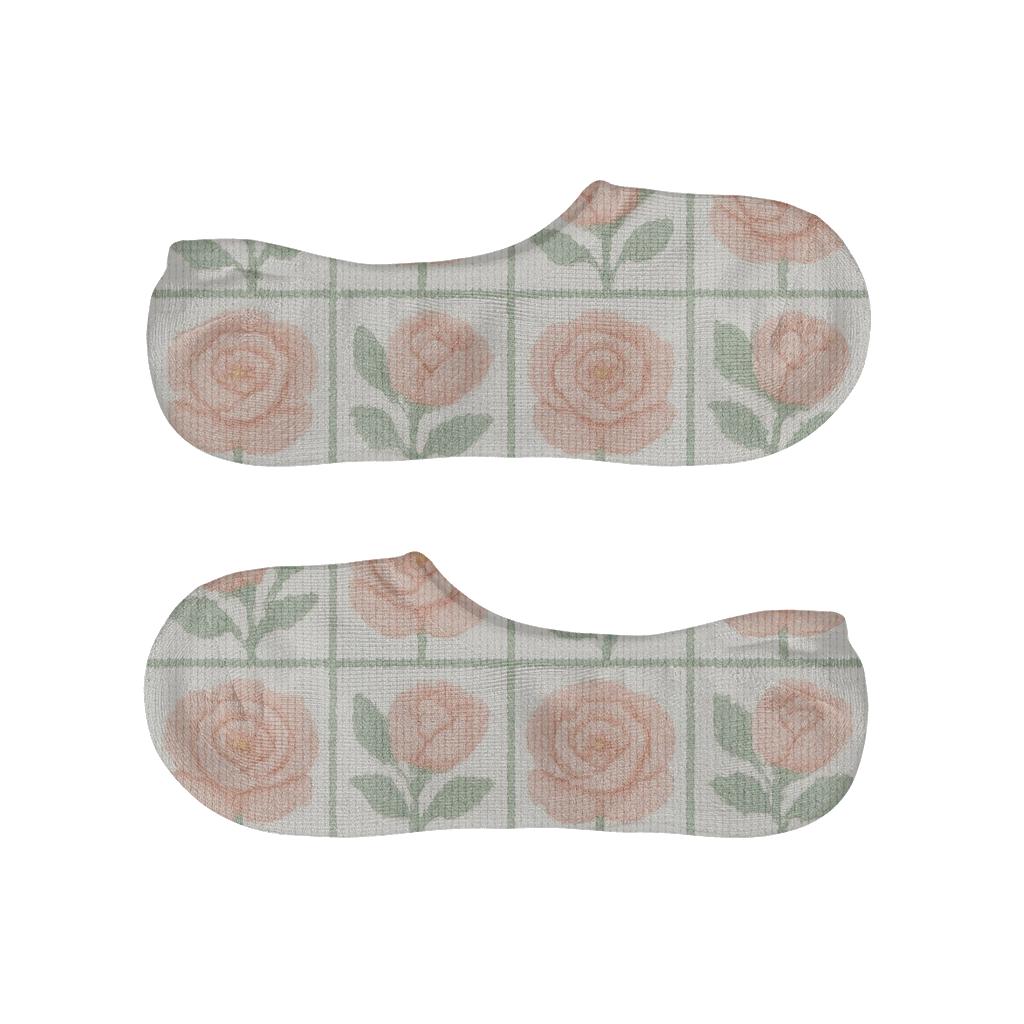 Pastel Rose Grid On White Background trendy no-show sock styles