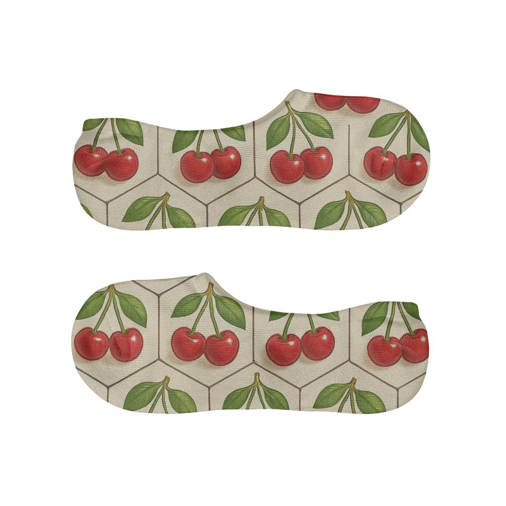 Paired Cherry Tessellation On Cream personalized no-show socks