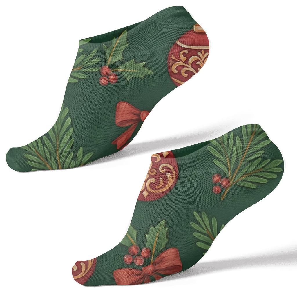 Evergreen Ornament Grid soft everyday ankle socks
