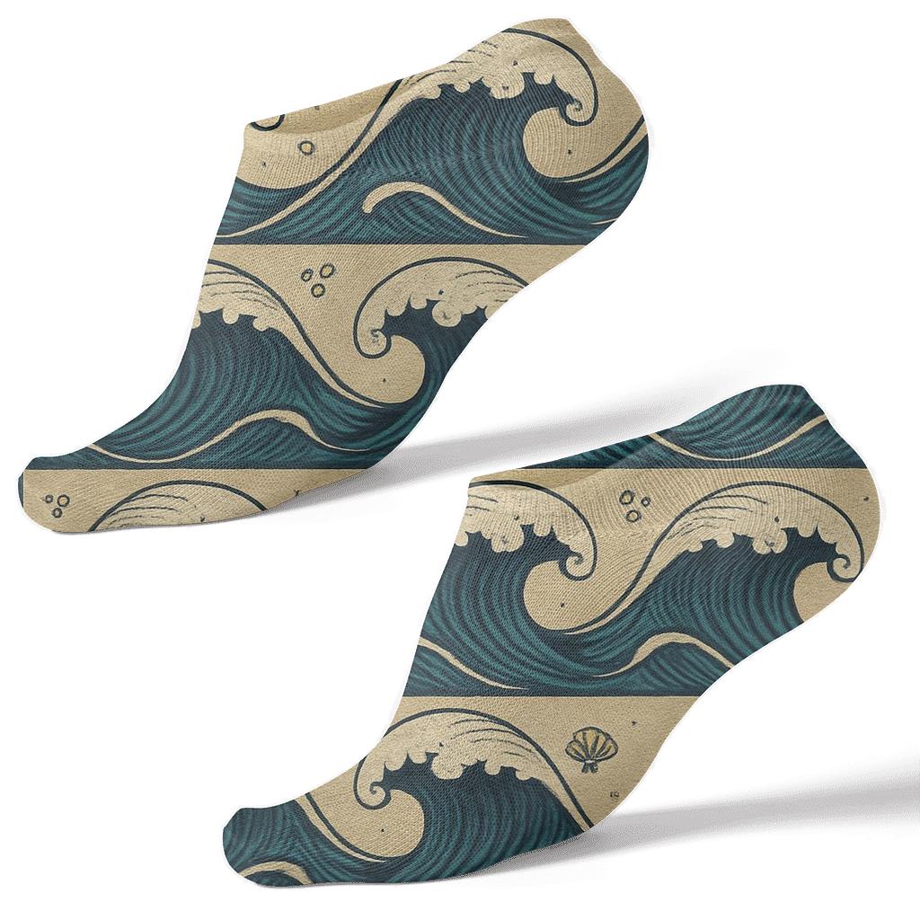 Deep Blue Wave Crest Grid comfortable cotton ankle socks