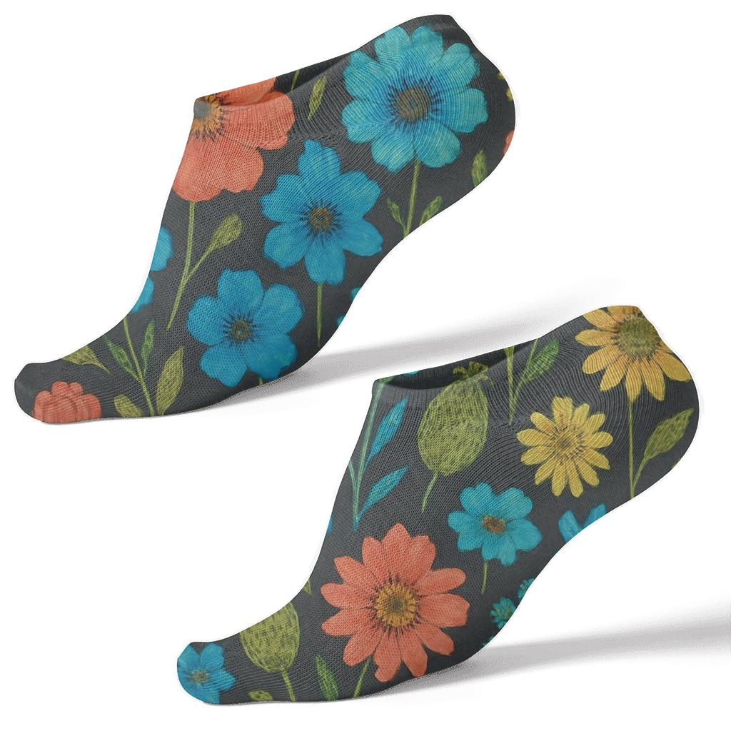 Wildflower Scatter On Charcoal Background stylish athletic ankle socks