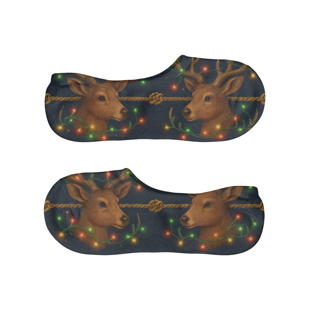 Reindeer Light Garland Christmas soft cotton no-show socks