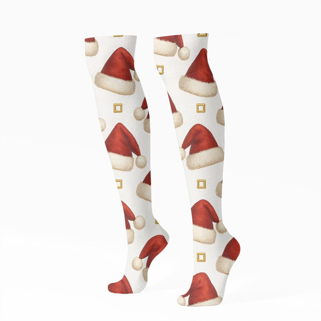 Santa Hat Grid Pattern soft everyday knee-high socks
