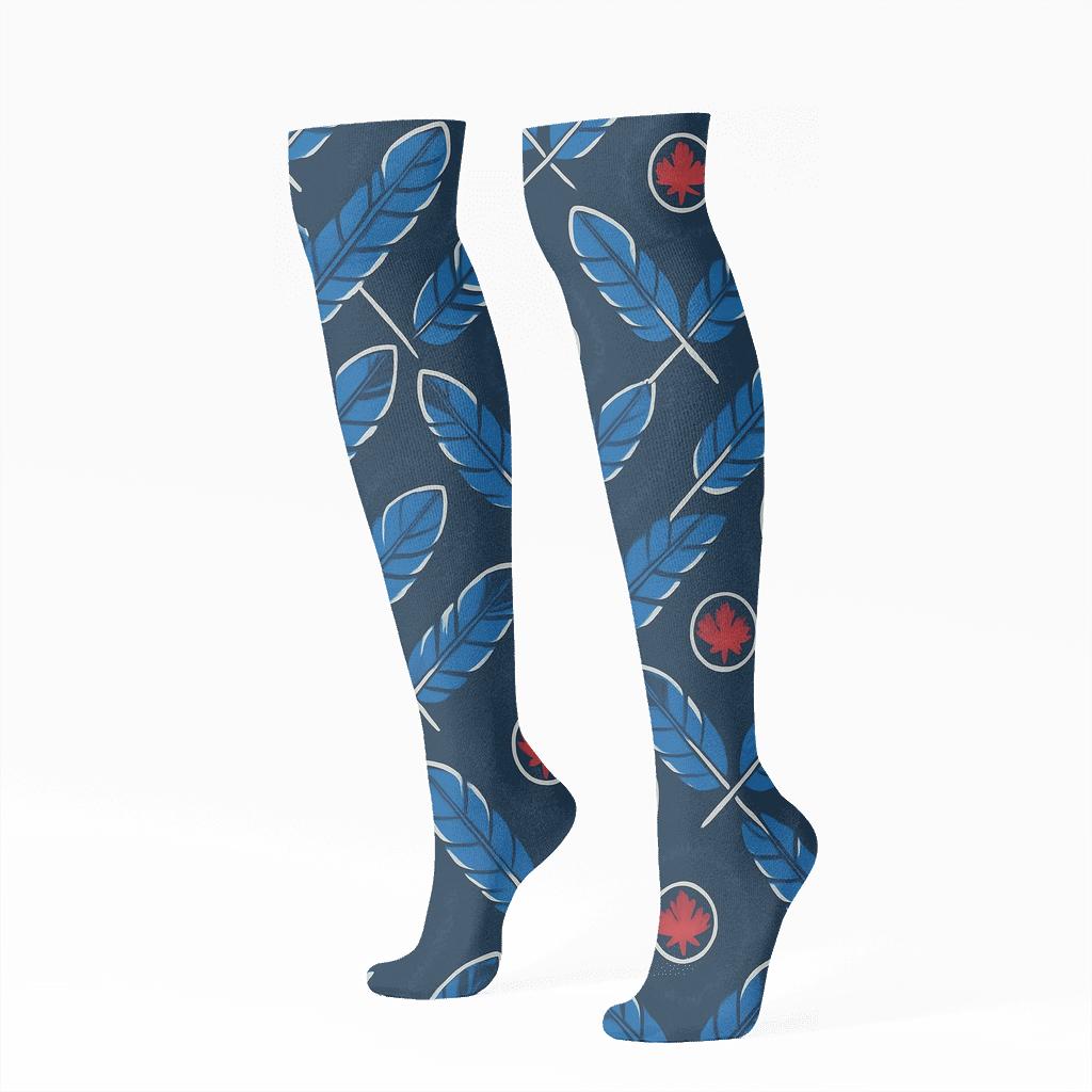 Blue Jays Feather Grid unique graphic knee-high socks