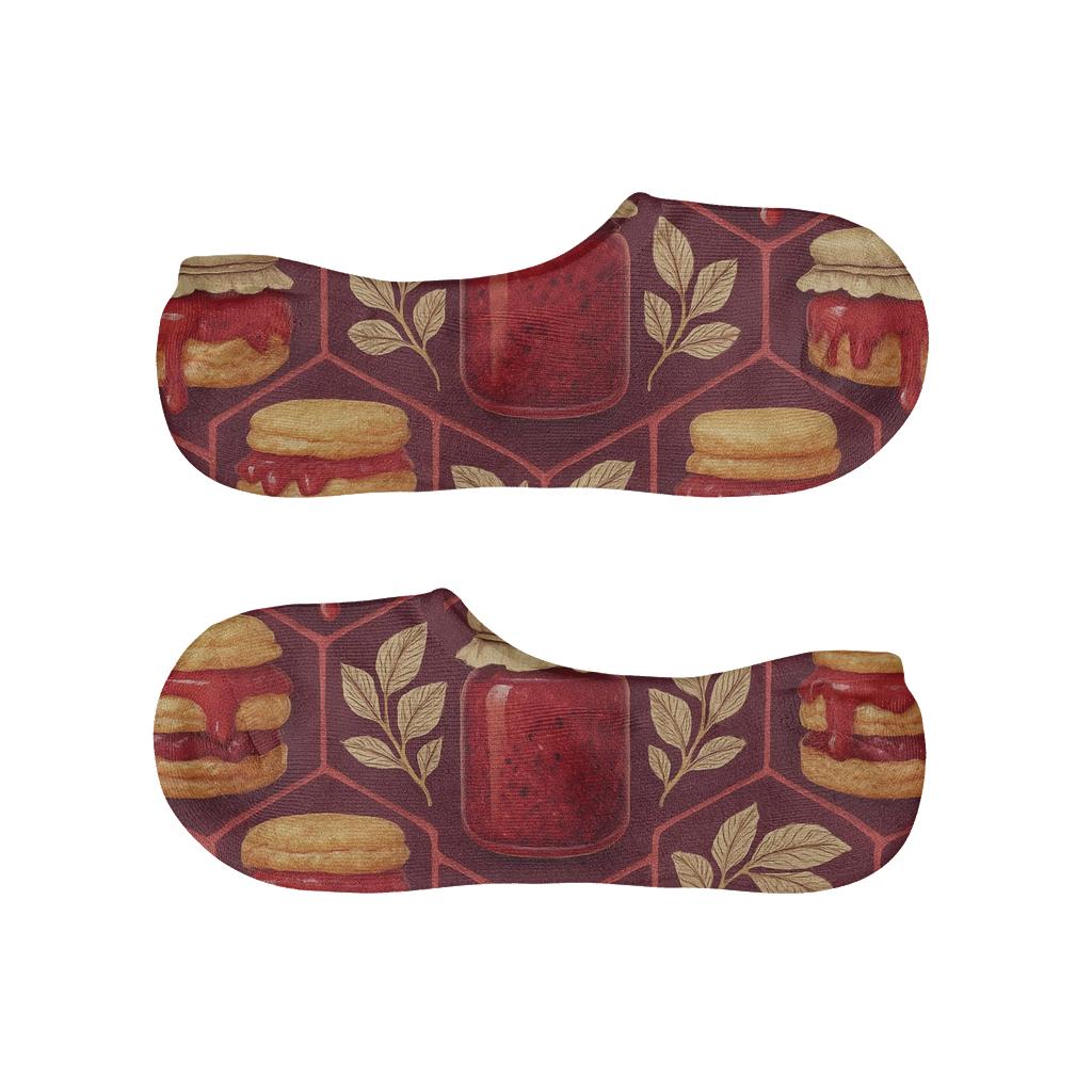 Strawberry Jam Jar Repeating Pattern On Deep Berry anti-slip no-show socks