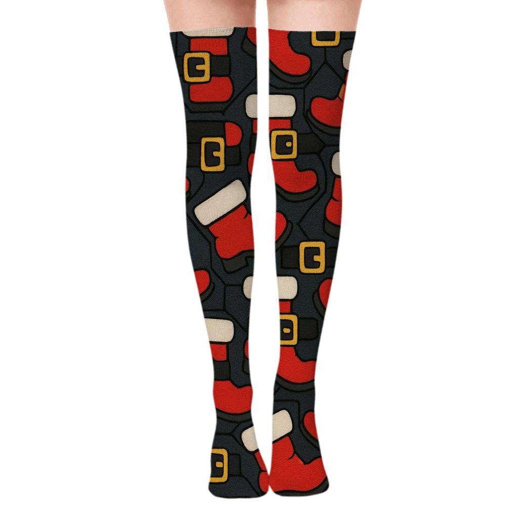 Boot And Belt Mosaic Santa soft everyday over-the-knee socks