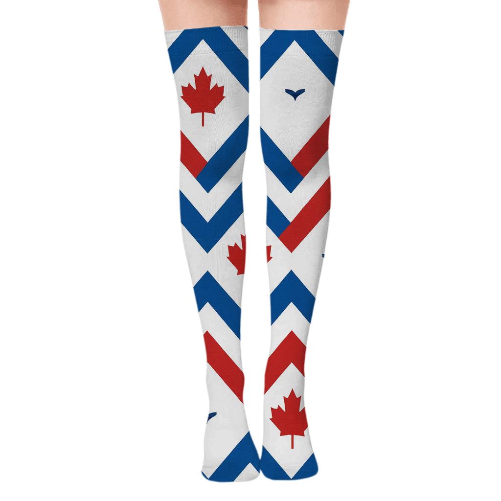 Maple Stripe With Blue Jays designer print over-the-knee socks