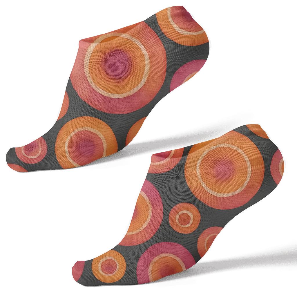 Layered Ombre Bullseye Scatter On Charcoal unique graphic ankle socks
