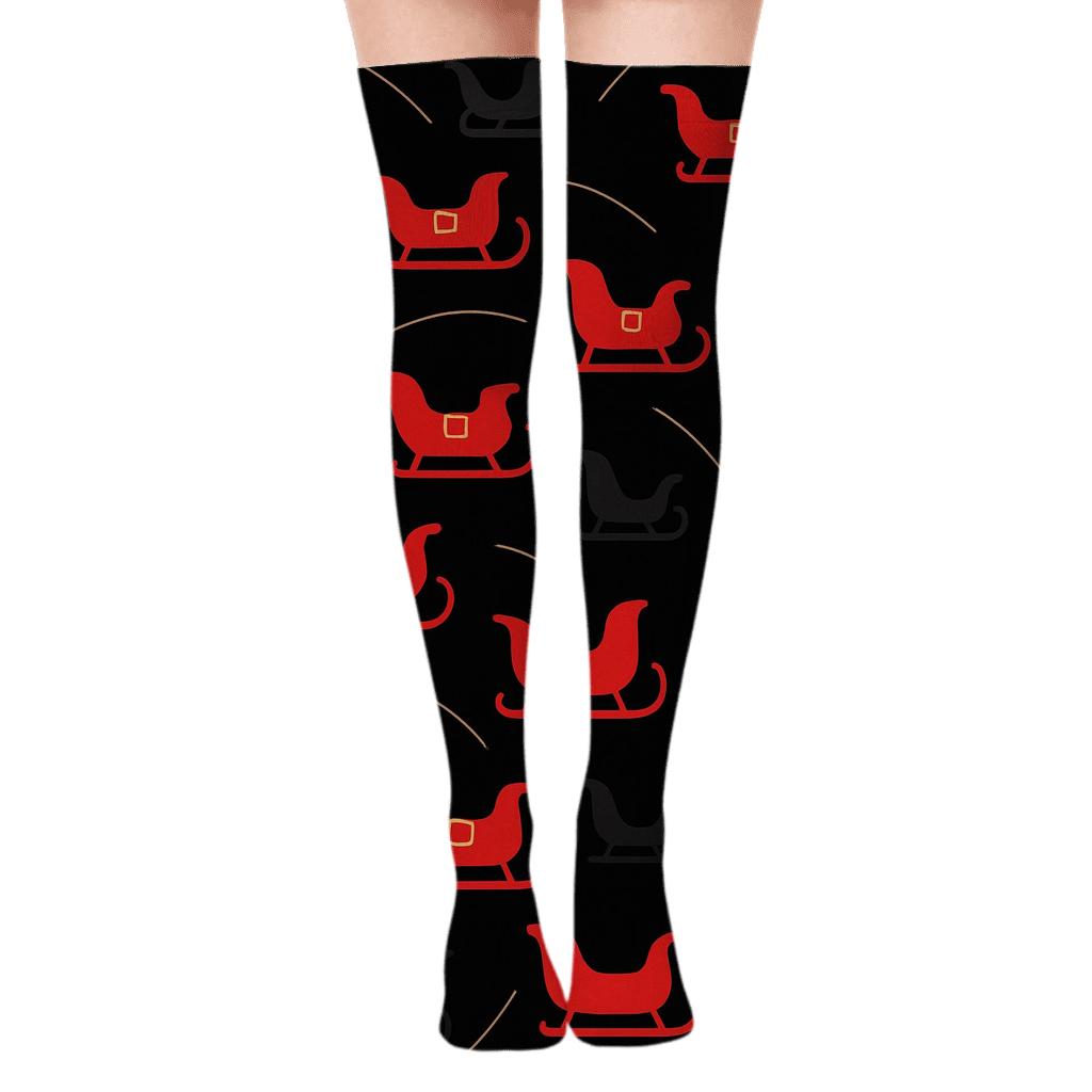 Santa Sleigh Silhouette Modern-Santa soft everyday over-the-knee socks