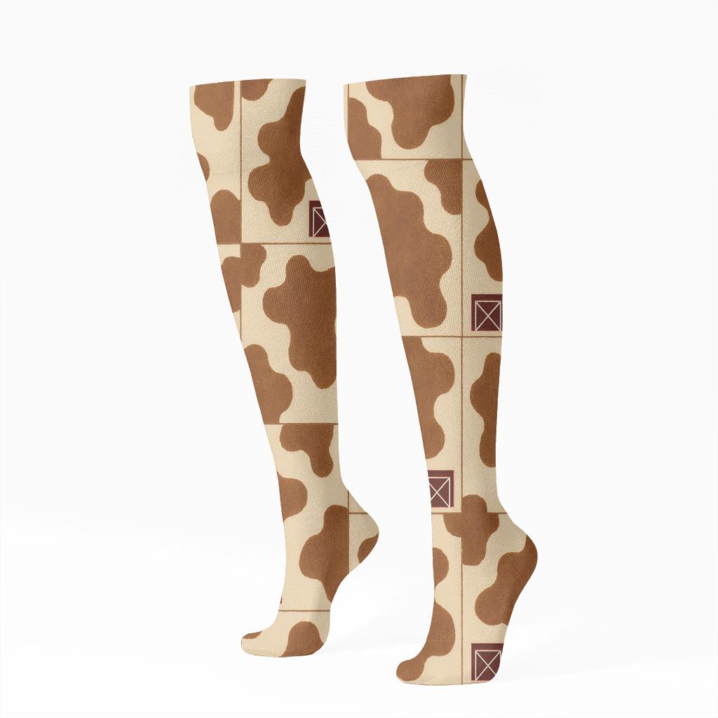 Rustic Blotch Panels With Barn Door Insets unique graphic knee-high socks