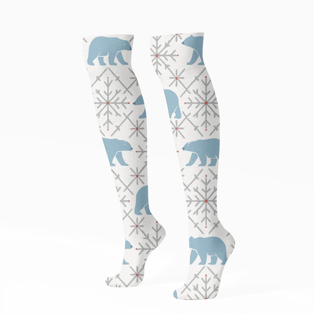 Polar Bear Snowflake Lattice soft everyday knee-high socks